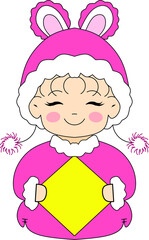 little girl with pink Hoodie illustration 