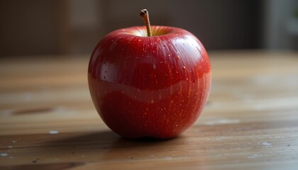 red apple on a wooden table
