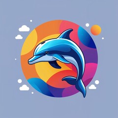 Obraz premium dolphin on plain colorful background illustration icon logo concept 