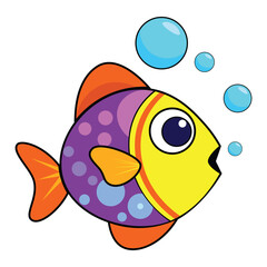 Colorful cartoon fish illustration with bubbles cute sea life art for kids t-shirt design