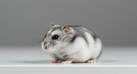 Cute Grey and White Dwarf Hamster (Winter White) Studio Portrait