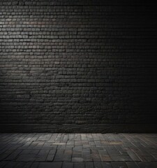 Black grunge brick wall, deep shadows, textured mortar  , design, rough, dark