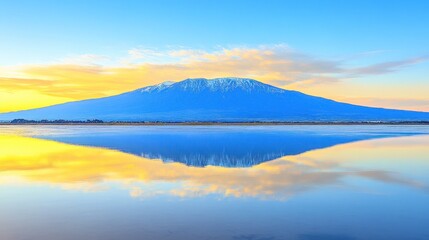 Fototapeta premium Majestic mountain reflected in tranquil lake at sunrise.