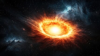 Nebulafilled void with tendrils of gas swirling around a distant pulsar, an otherworldly energy radiating from the core