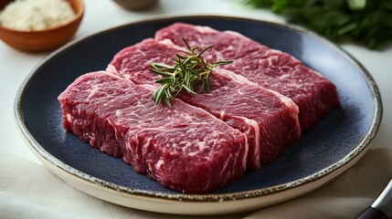 Fresh beef on a plate with ingredient 