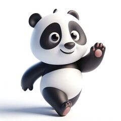 3d cute animation of a panda on white background