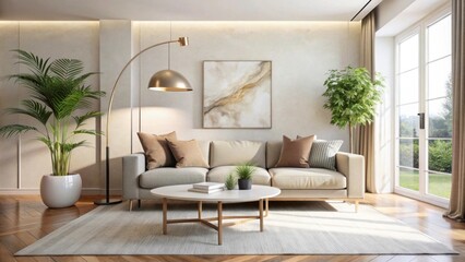 Elegant Living Room Design Featuring Natural Light and Taupe Accents