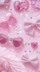 Girly Pink Aesthetic Flat Lay | Sunglasses, Bows & Hearts