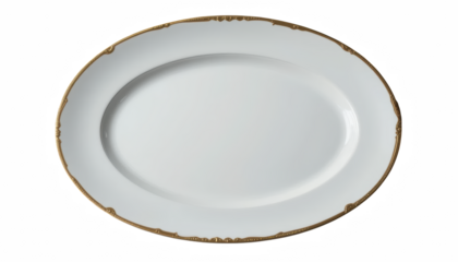 luxurious oval porcelain dinner plate with gold rim, perfect for elegant dining experiences