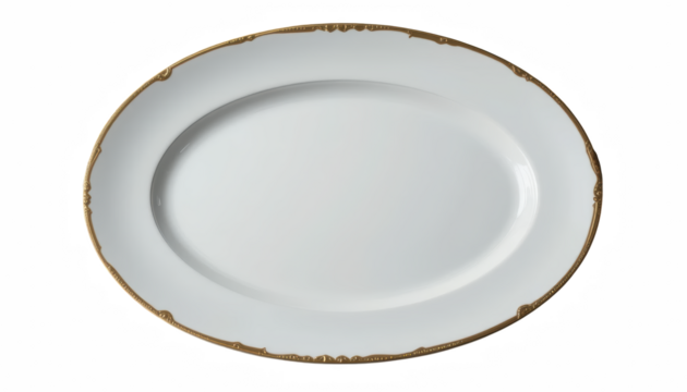 luxurious oval porcelain dinner plate with gold rim, perfect for elegant dining experiences