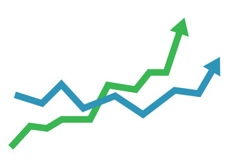 Two Arrows Graph Crisscross Rising Up Symbolizing Competition, Business Profit and Growth