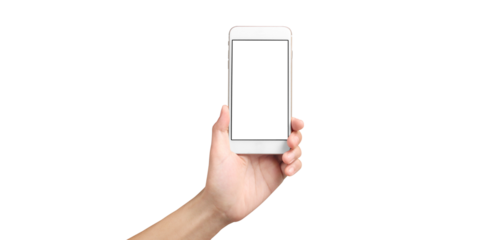 Hand holding a smartphone in a minimalist setup home office digital device modern environment close-up technology integration