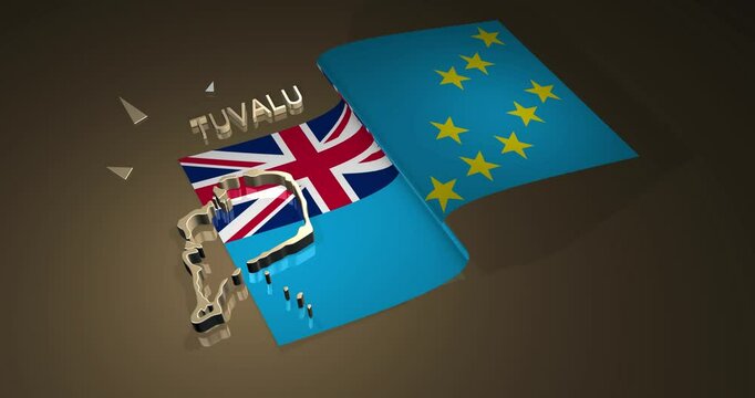 3D Map and Flag of Tuvalu in animation