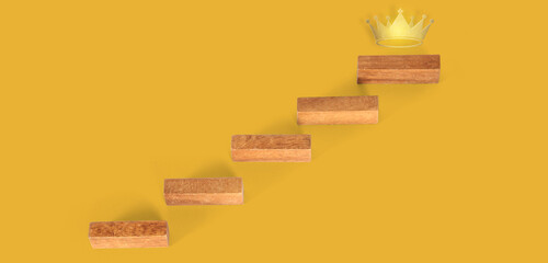 Wooden blocks in shape of a staircase as step Business Concepts, and Success in Finance, Banking and Investment