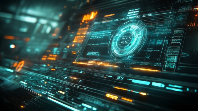Futuristic interface displays complex data information with circular visualization