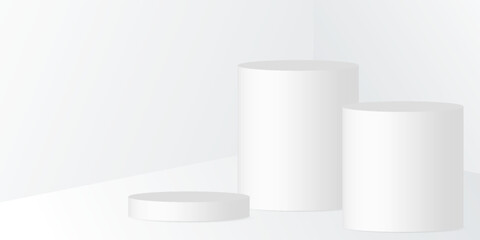 3D white cylindrical podium pedestal background with cube pedestal, Clean empty wall scene.vector eps10