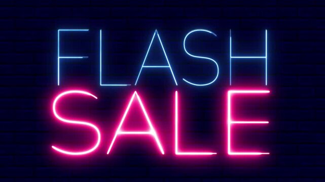 Flash Sale text font with neon light. Luminous and shimmering haze inside the letters of the text Flash Sale. Flash Sale neon sign. Black Friday concept. 