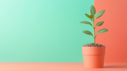 Fototapeta premium Recycled Paper with Embedded Seeds Growing into a Green Plant in a Pot