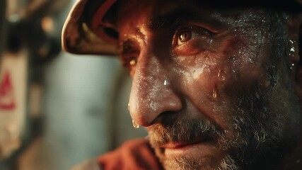 Sweaty worker, focused gaze