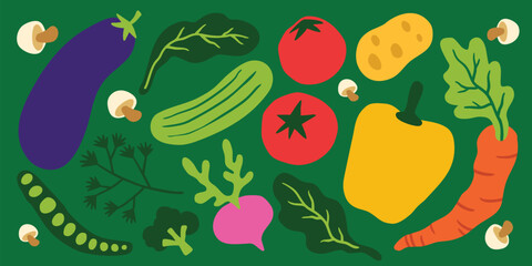 Set of hand drawn vegetables element flat illustration