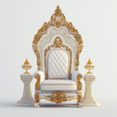 Obraz premium Luxurious White Fantasy King's Chair on White Background