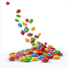Colorful Rainbow Candy and Chocolate Falling to the Floor on White Background