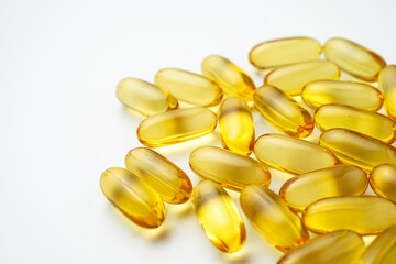 Fish oil capsules with omega 3, omega 9, vitamin D, vitamin E, Cod liver oil, evening primrose oil, borage