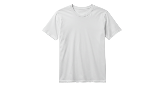 A plain white t shirt is displayed against a black background with short sleeves and a round neckline