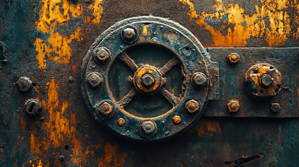 Fototapeta premium Rusty Metal Wheel Gear Closeup Texture Background