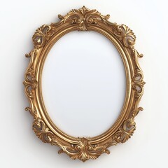 Baroque Style Gold Frame and Mirror Frame on White Background