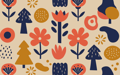 Nature flowers pattern graphic elements in vector illustration