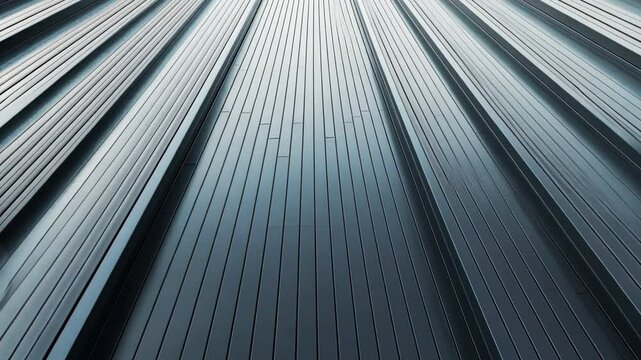 Sleek metal surface with reflective lines creates modern industrial design, showcasing contemporary architecture that enhances aesthetic appeal and sophistication.