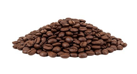 Obraz premium A heap of roasted coffee beans is displayed against a stark black background in a studio photograph