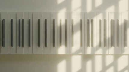 Obraz premium Elegant Piano Keys with Soft Shadows on Wall in Bright Natural Light
