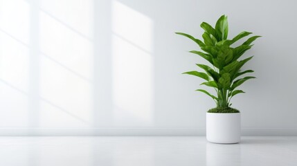 Minimalist home decor featuring a potted plant.  Bright, clean, and modern interior design concept