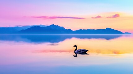 Fototapeta premium Serene Swan at Sunset Lake