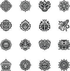 Tibetan Symbols Glyph Style Icons 
