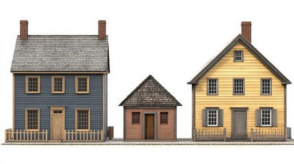 Colonial Jamestown Buildings on White Background