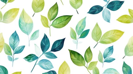 Fototapeta premium Watercolor Green and Teal Leaves Seamless Pattern