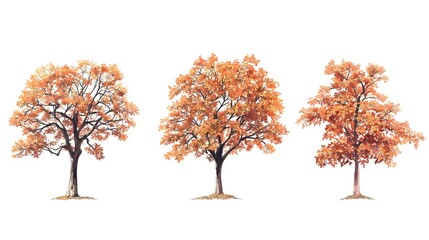 Naklejka premium Three Orange Trees Illustrations with Detailed Leaves and Textures