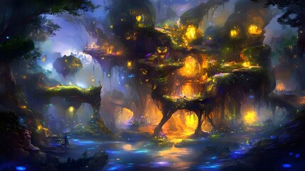 Naklejka premium Enchanting Fantasy Landscape of an Underwater Cave System