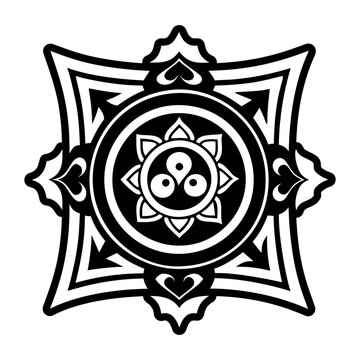 A filled style icon of dharma protector symbol