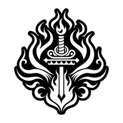 A filled style icon of fire sword tattoo
