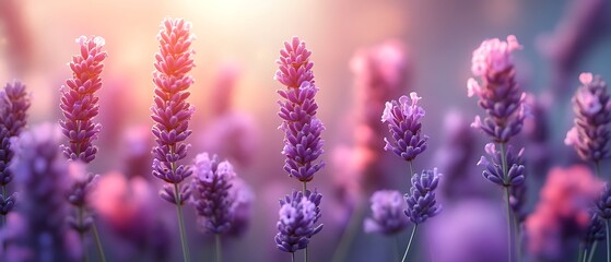 Naklejka premium Sunset Lavender Field.