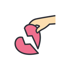 Broken heart colored icons, minimalist vector illustration ,simple transparent graphic element .Isolated on white background