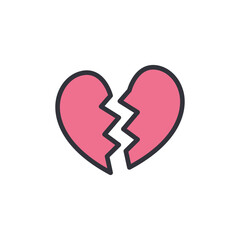 Broken heart colored icons, minimalist vector illustration ,simple transparent graphic element .Isolated on white background