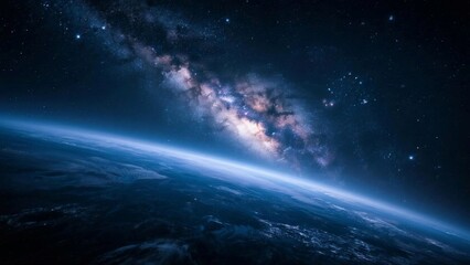 Fototapeta premium Earth from Space with Milky Way Galaxy – Stunning Planetary and Cosmic View