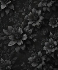 Abstract charcoal floral wallpaper, dark seamless botanical print , charcoal, flowers