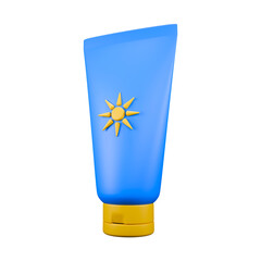 	Cartoon sunscreen tube with bright design and sunny icon.