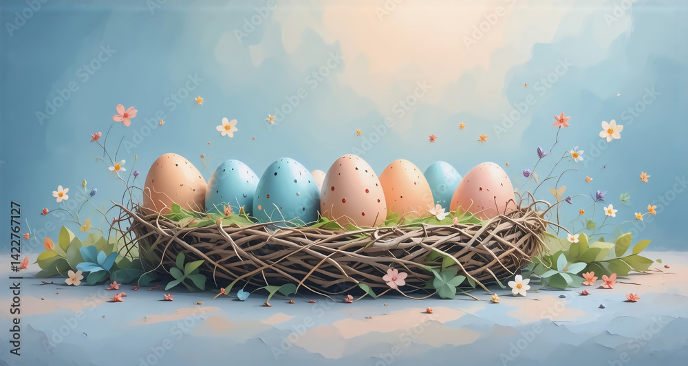 Poster here's a description and keywords for the image, incorporating the hints: a charming pastel illustra
